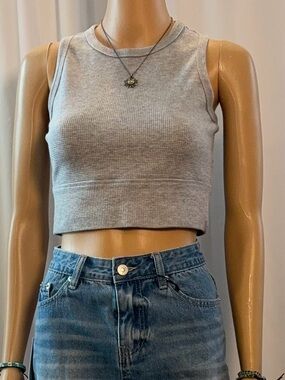 SO "The Cozy Tank" Waffle Knit Cropped Tank — Heather Grey — Size Small